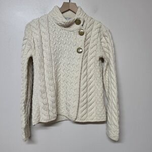 Aran Woollen Mills Louisburgh Cable Knit Wool Cardigan Oatmeal Size S